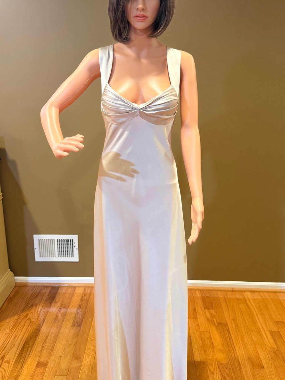Calvin Klein Taupe Satin Twist-Bust Dress